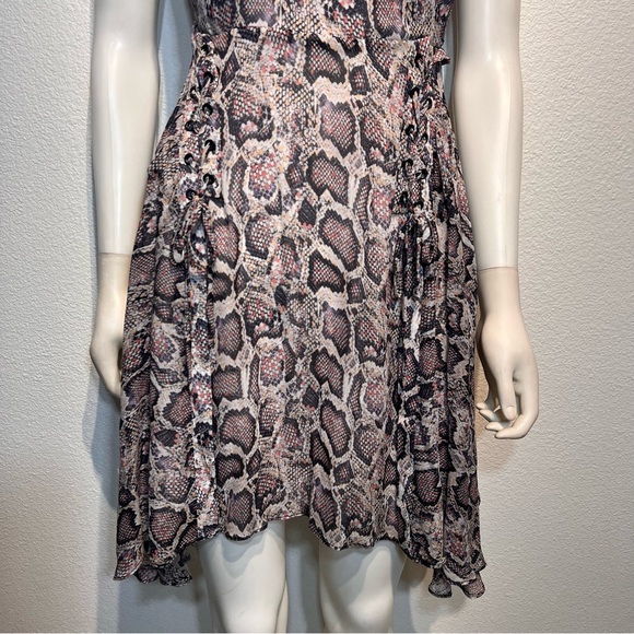 All Saints Miller Kukio Snakeskin Print Lace Ribbon Flare Dress - Picture 7 of 12